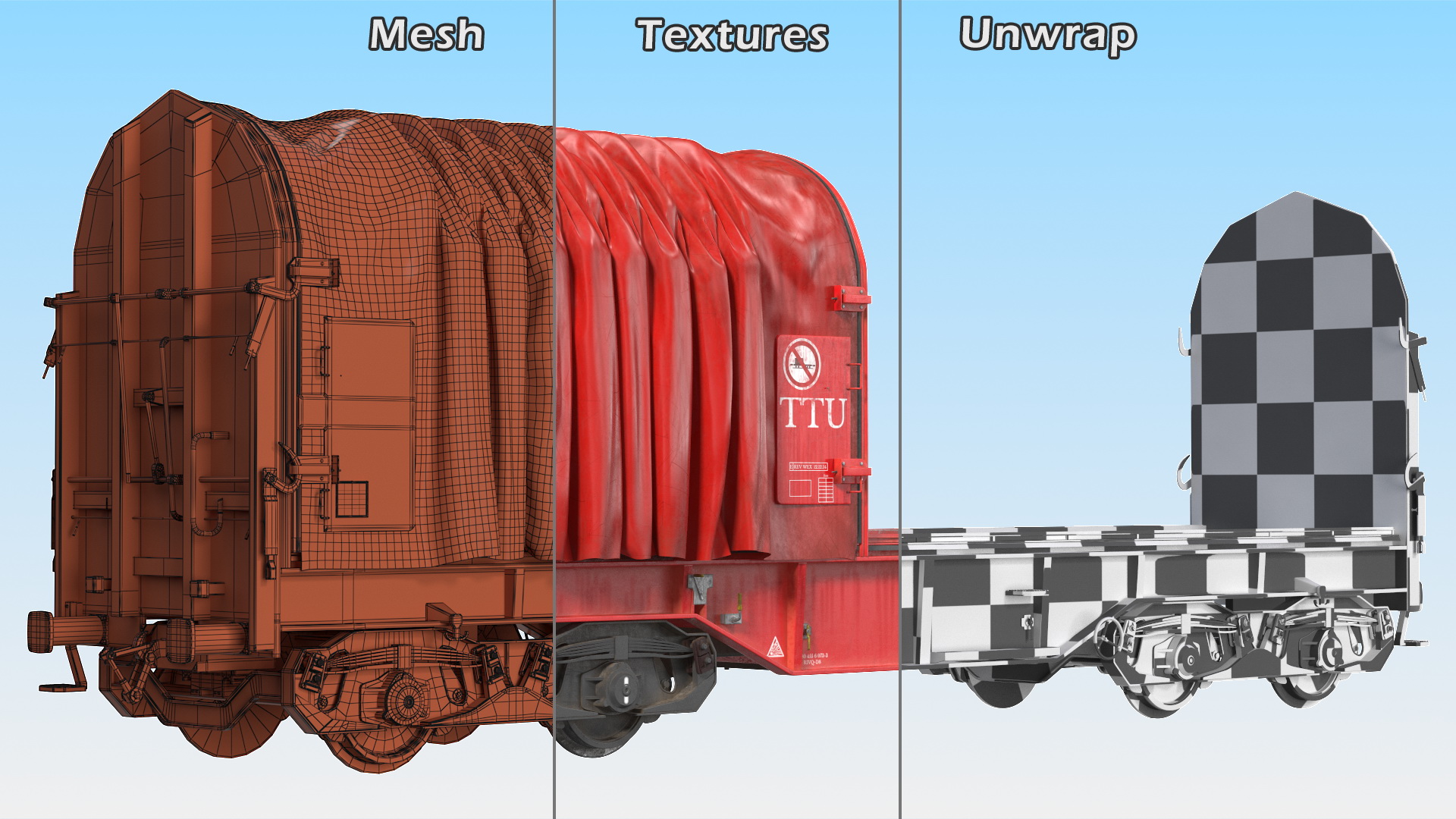 DB Cargo Coil Transporter Tarpaulin Freight Wagon No Interior Dirty 3D