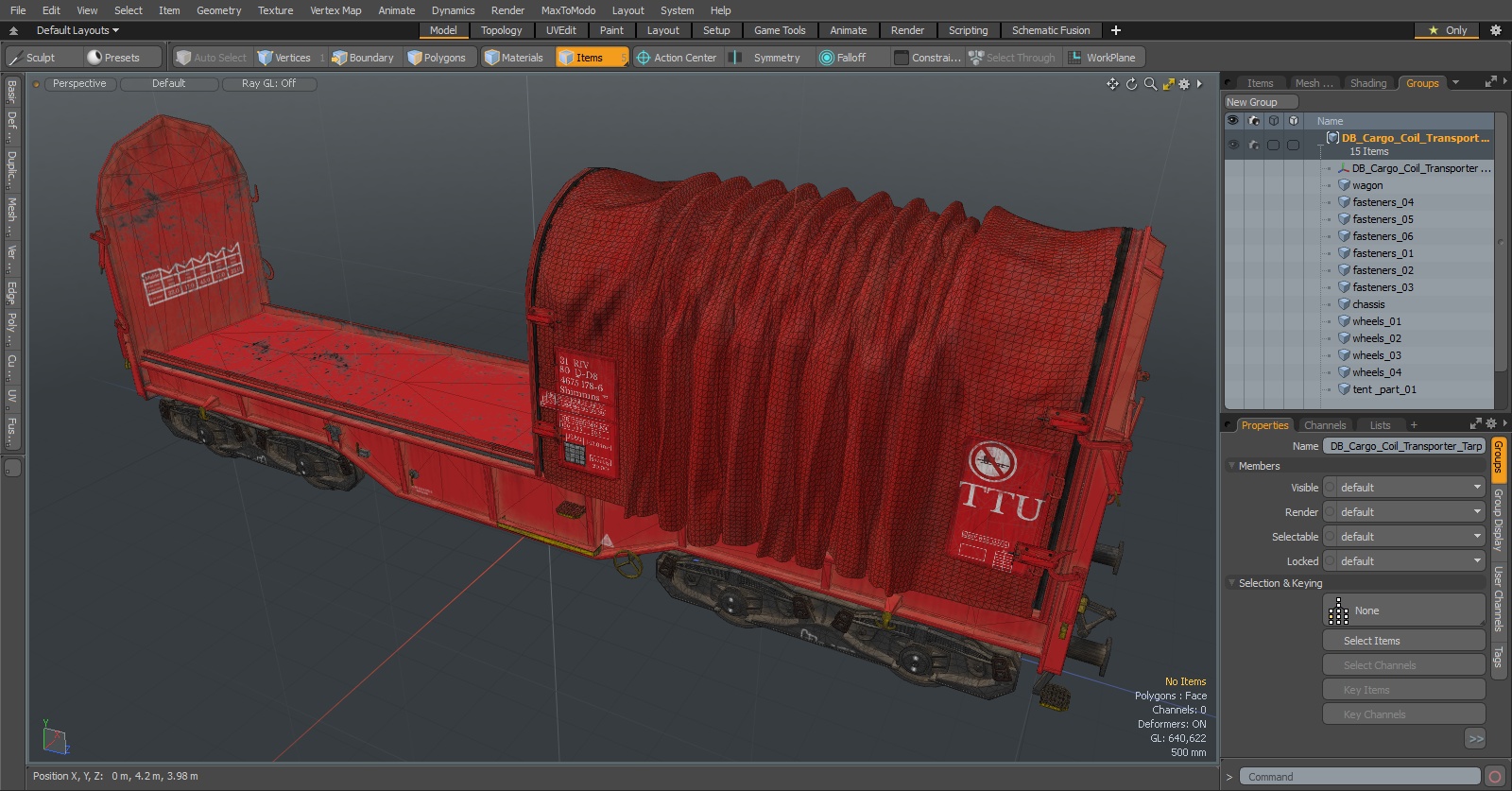 DB Cargo Coil Transporter Tarpaulin Freight Wagon No Interior Dirty 3D