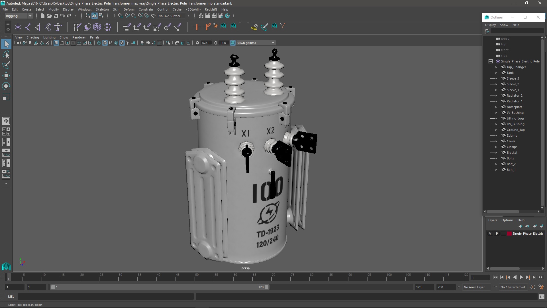 3D Single Phase Electric Pole Transformer model