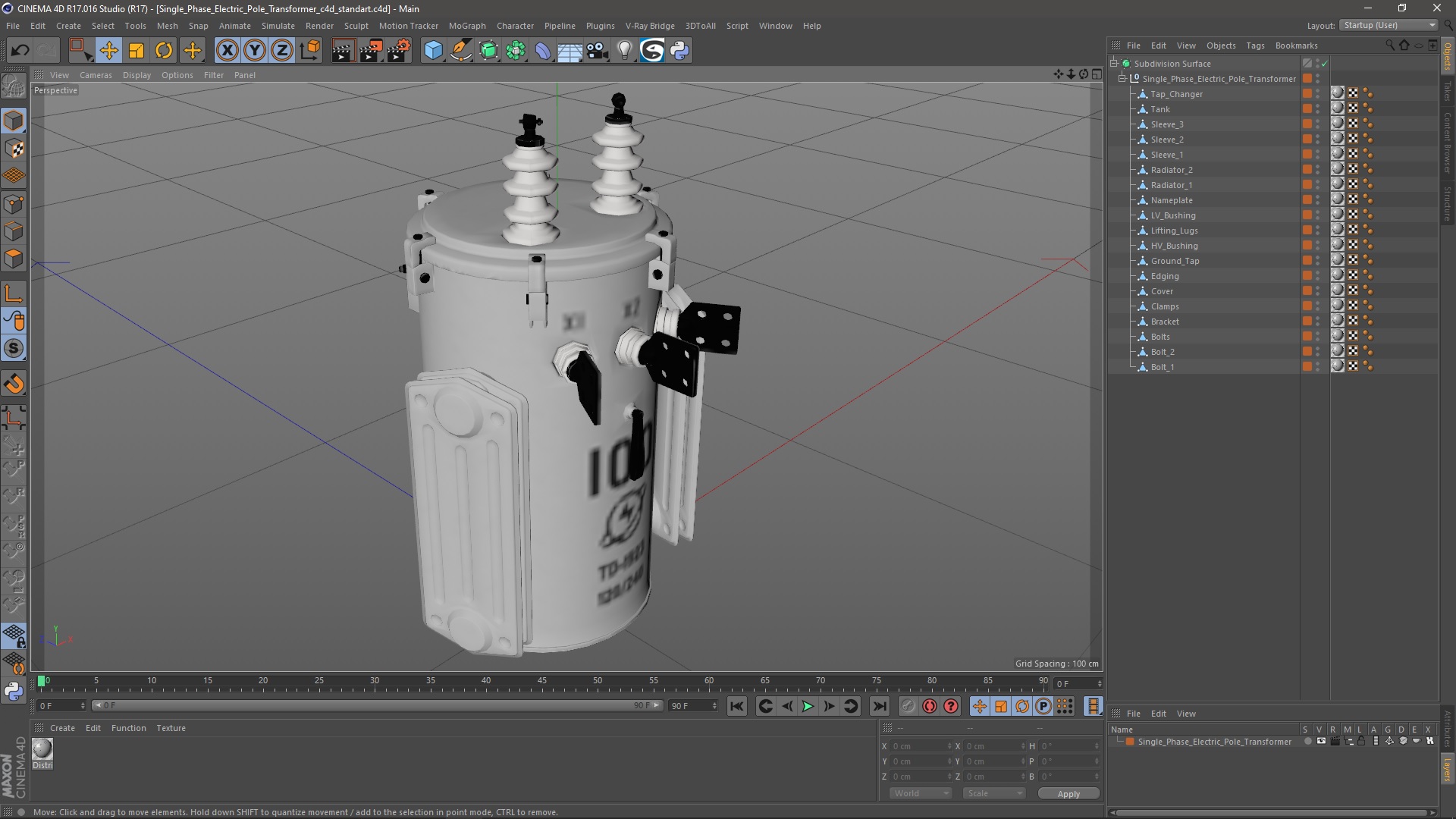 3D Single Phase Electric Pole Transformer model