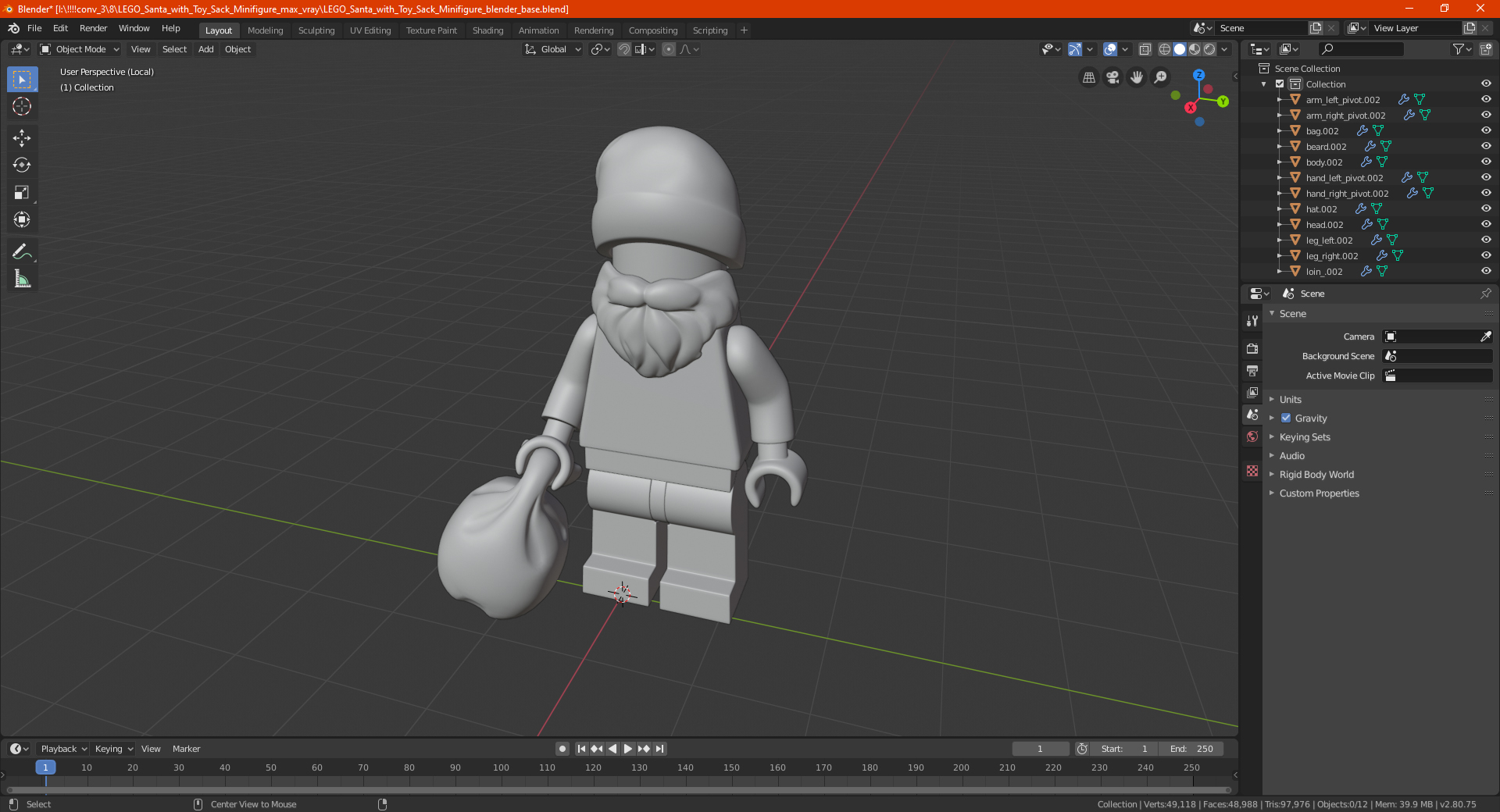 3D model LEGO Santa with Toy Sack Minifigure