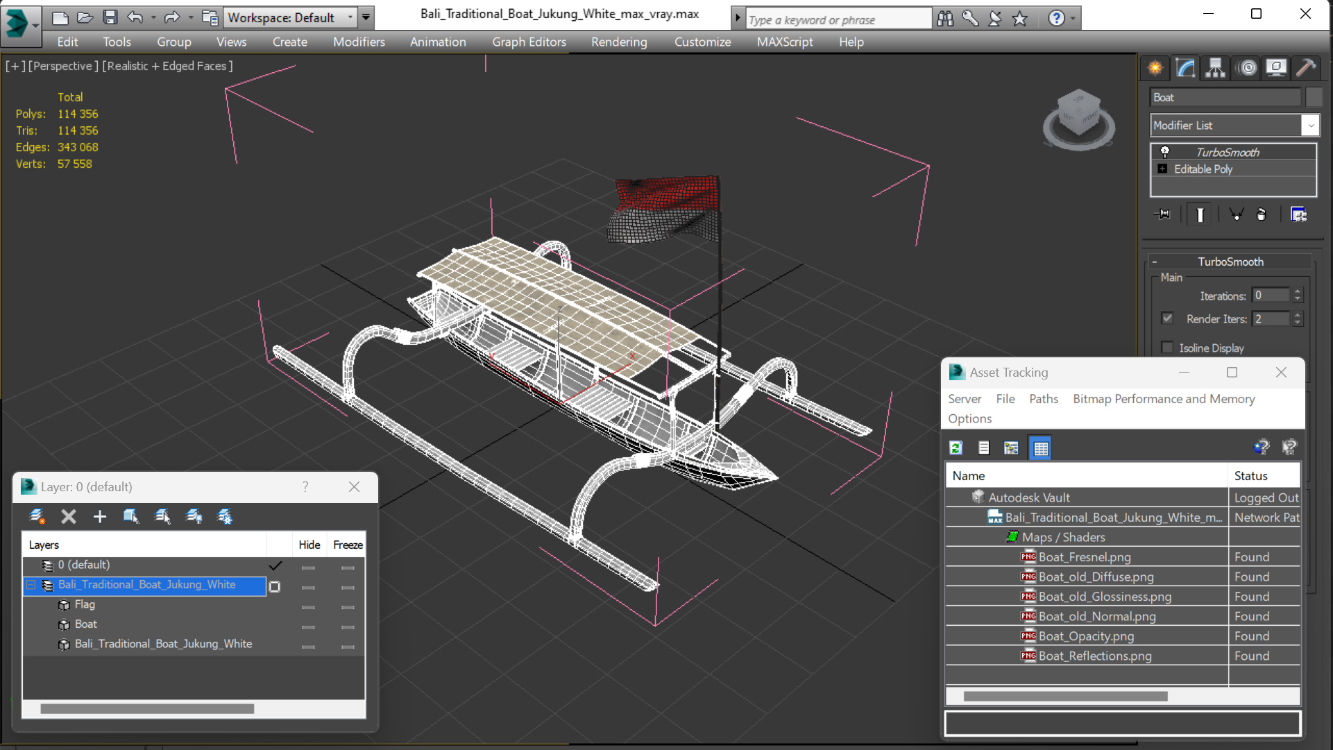 Bali Traditional Boat Jukung White 3D model