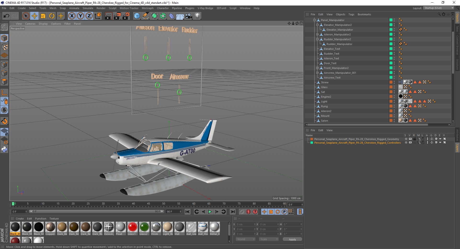 3D Personal Seaplane Aircraft Piper PA-28 Cherokee Rigged for Cinema 4D model