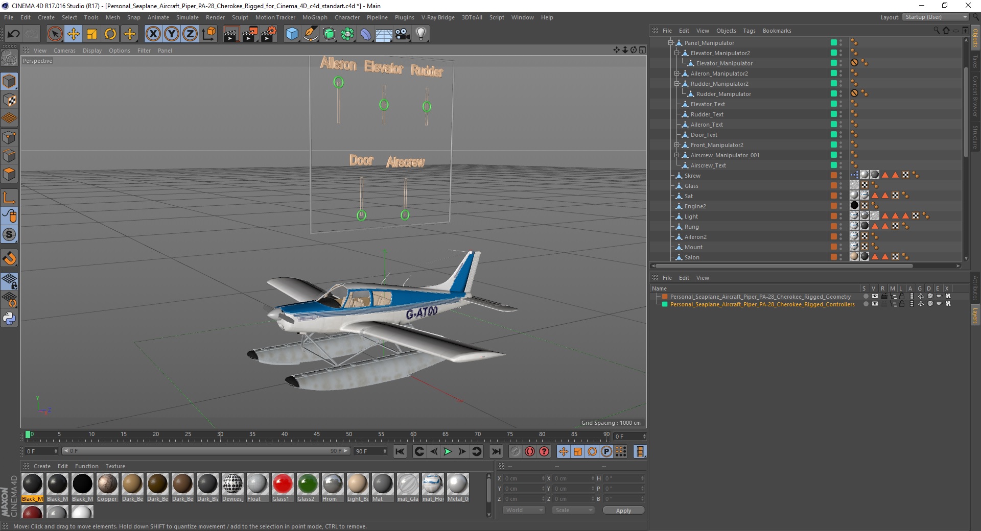 3D Personal Seaplane Aircraft Piper PA-28 Cherokee Rigged for Cinema 4D model