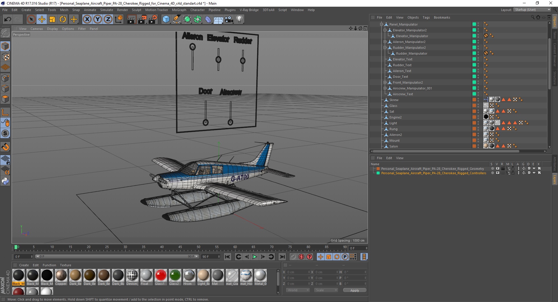 3D Personal Seaplane Aircraft Piper PA-28 Cherokee Rigged for Cinema 4D model