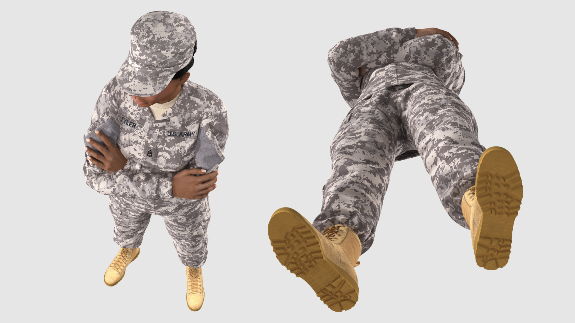 3D model Black Female Soldier Military ACU Uniform Fur
