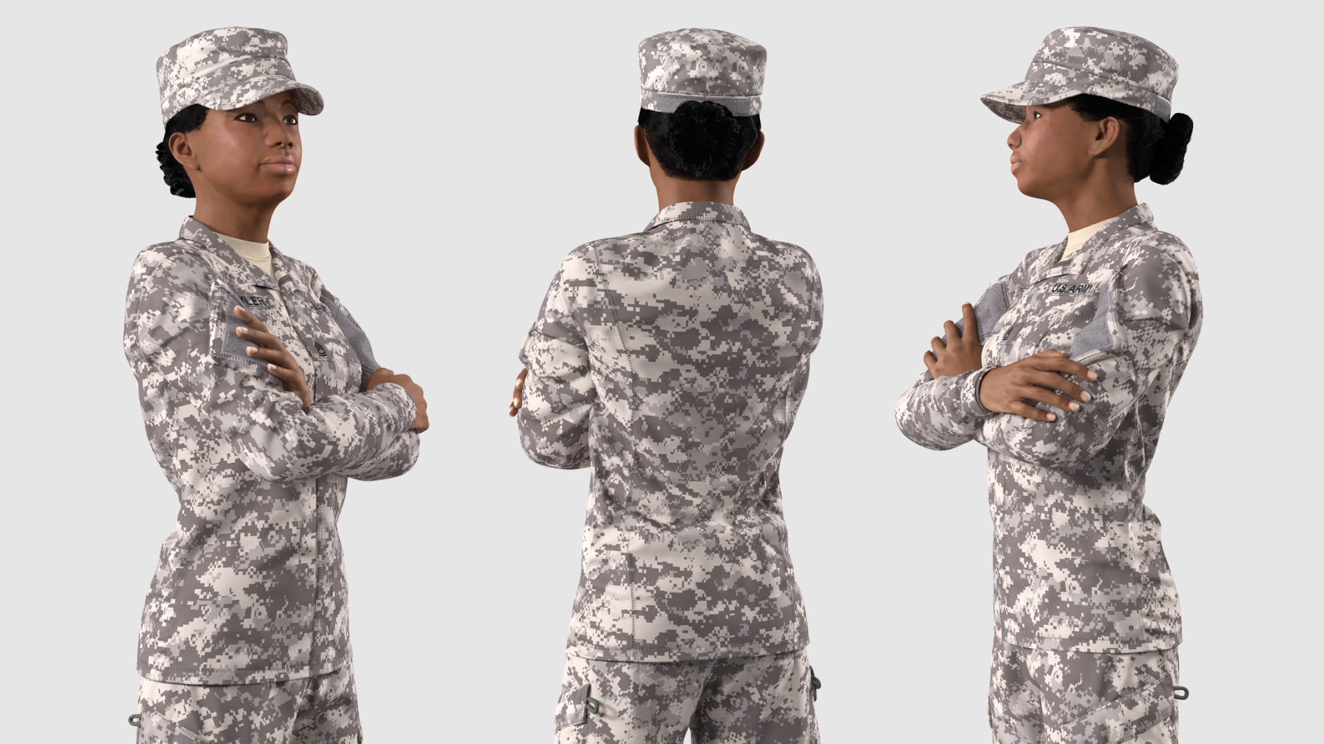 3D model Black Female Soldier Military ACU Uniform Fur