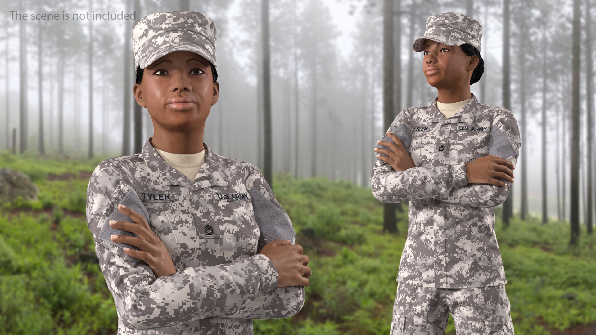 3D model Black Female Soldier Military ACU Uniform Fur