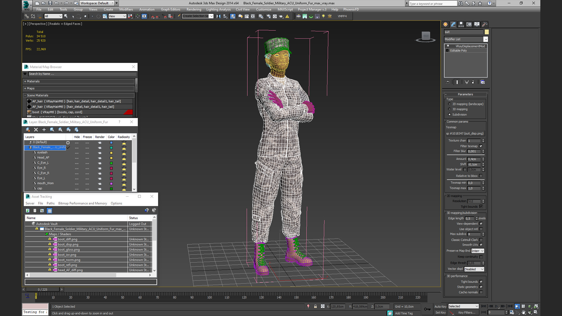 3D model Black Female Soldier Military ACU Uniform Fur
