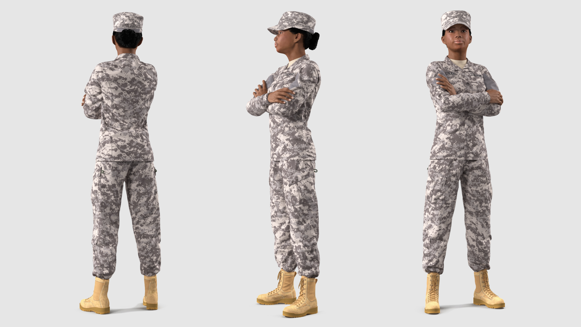 3D model Black Female Soldier Military ACU Uniform Fur