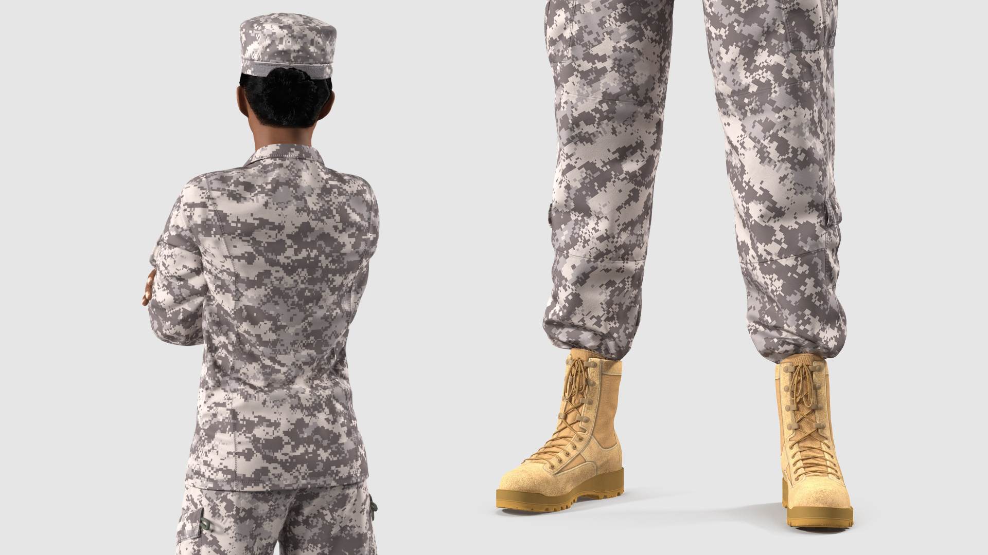 3D model Black Female Soldier Military ACU Uniform Fur