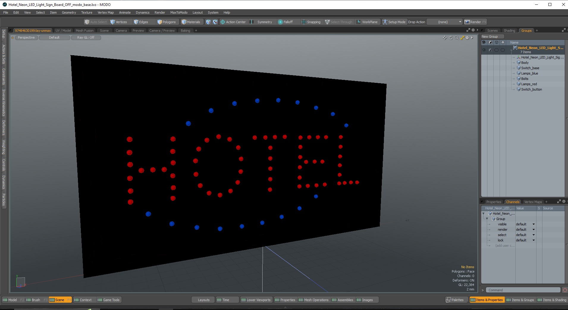 3D model Hotel Neon LED Light Sign Board OFF