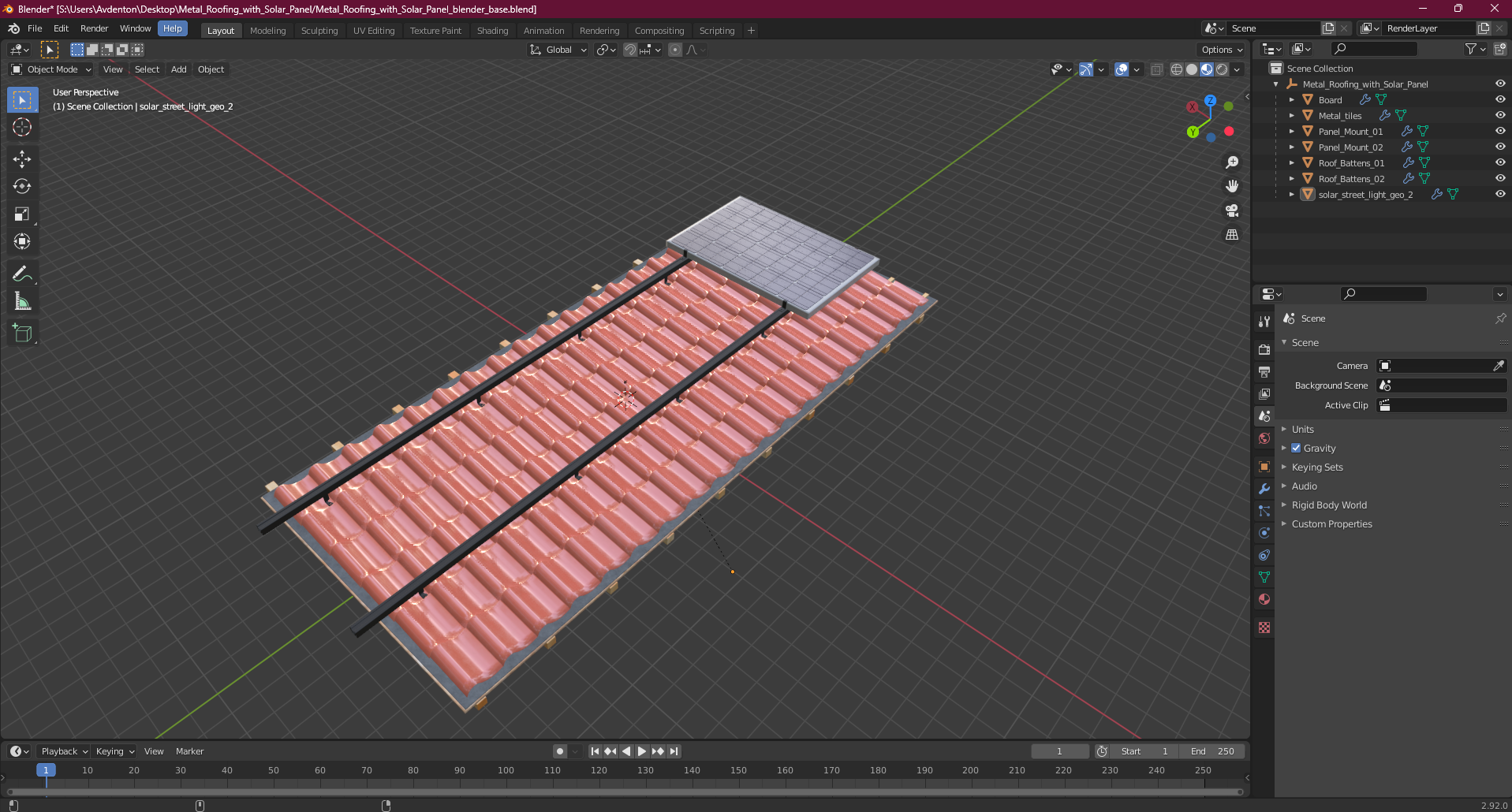 3D model Metal Roofing with Solar Panel