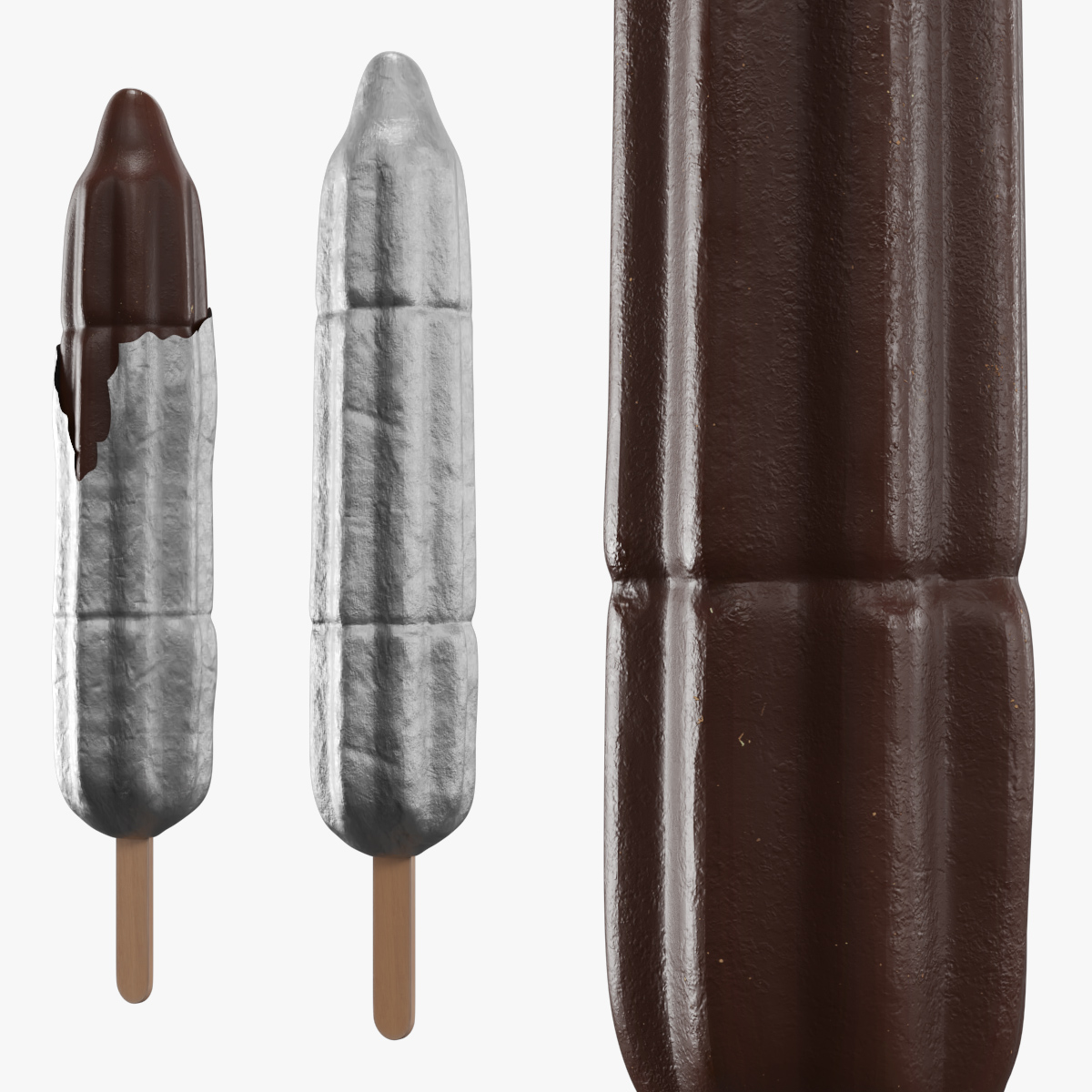 Chocolate Covered Ice Cream Foil Wrapped Silver 3D model preview