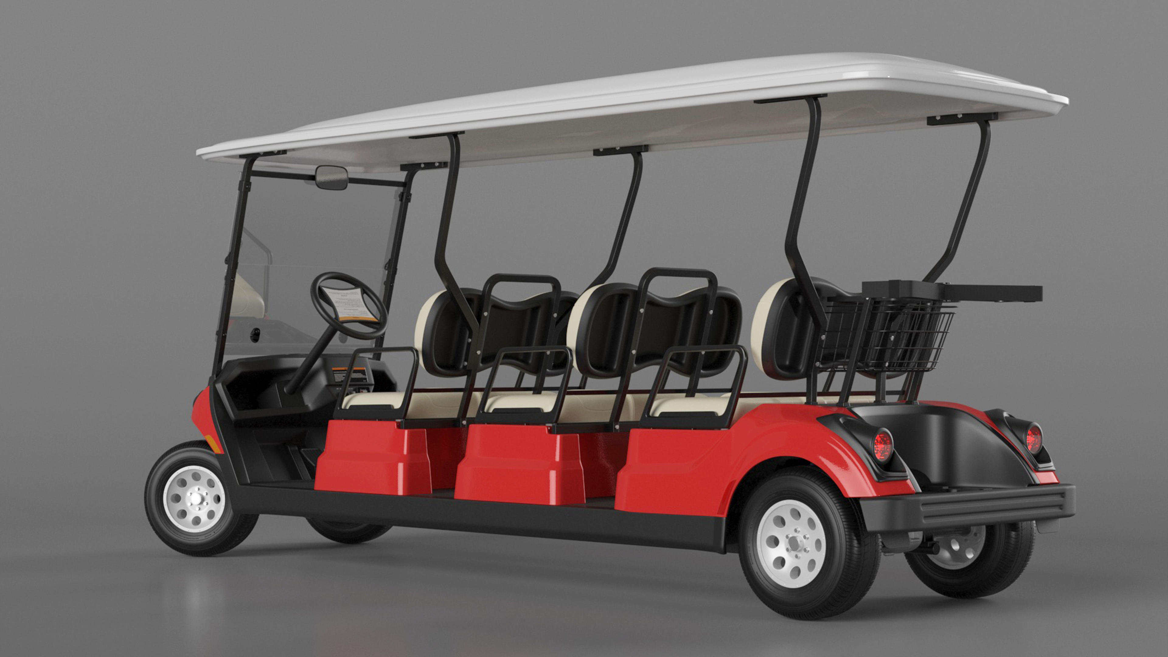 Yamaha Golf Electric Six Seat Car Red Rigged 3D model