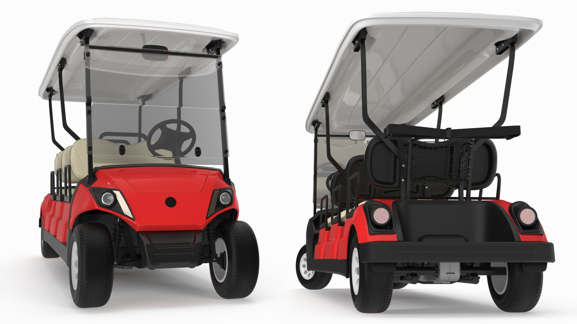Yamaha Golf Electric Six Seat Car Red Rigged 3D model