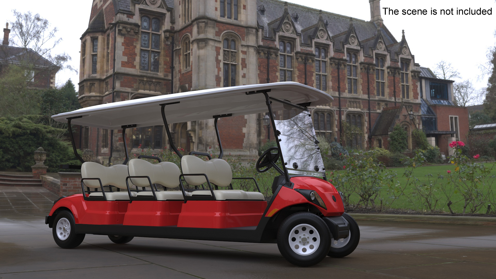 Yamaha Golf Electric Six Seat Car Red Rigged 3D model