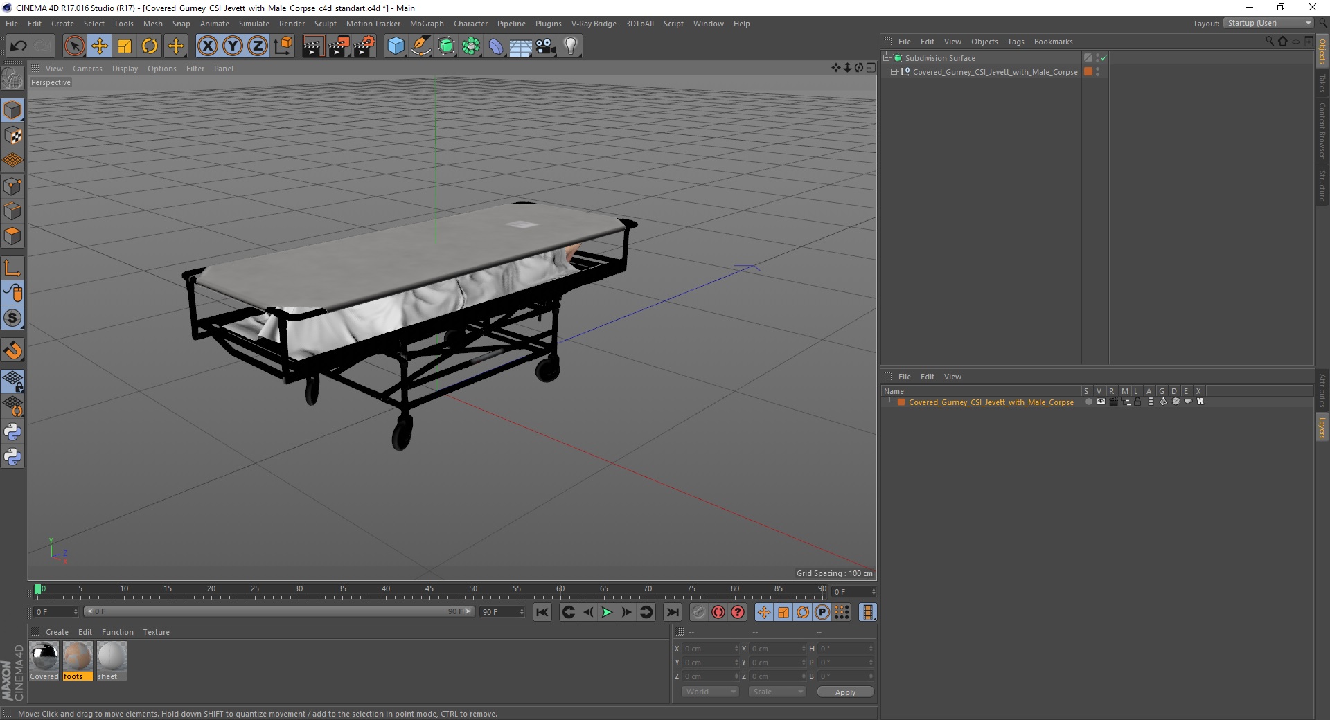Covered Gurney CSI Jevett with Male Corpse 3D