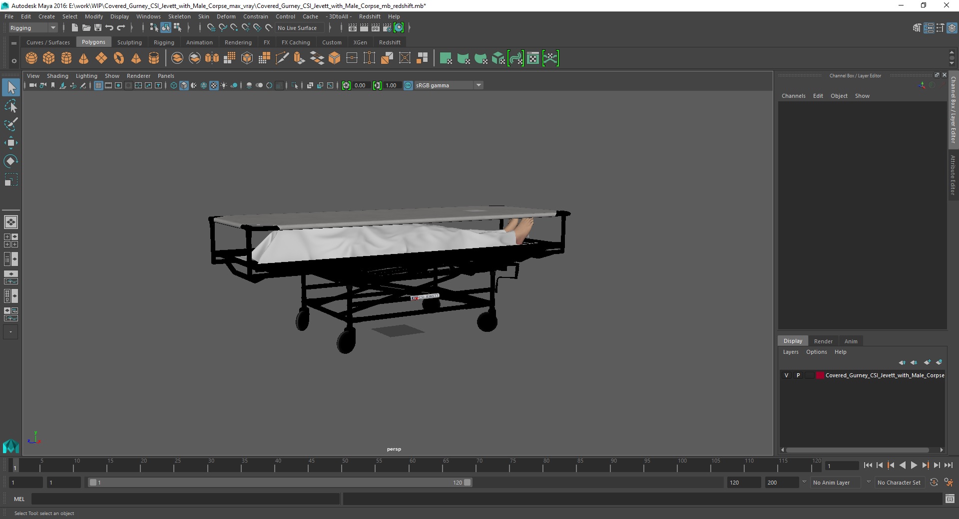 Covered Gurney CSI Jevett with Male Corpse 3D