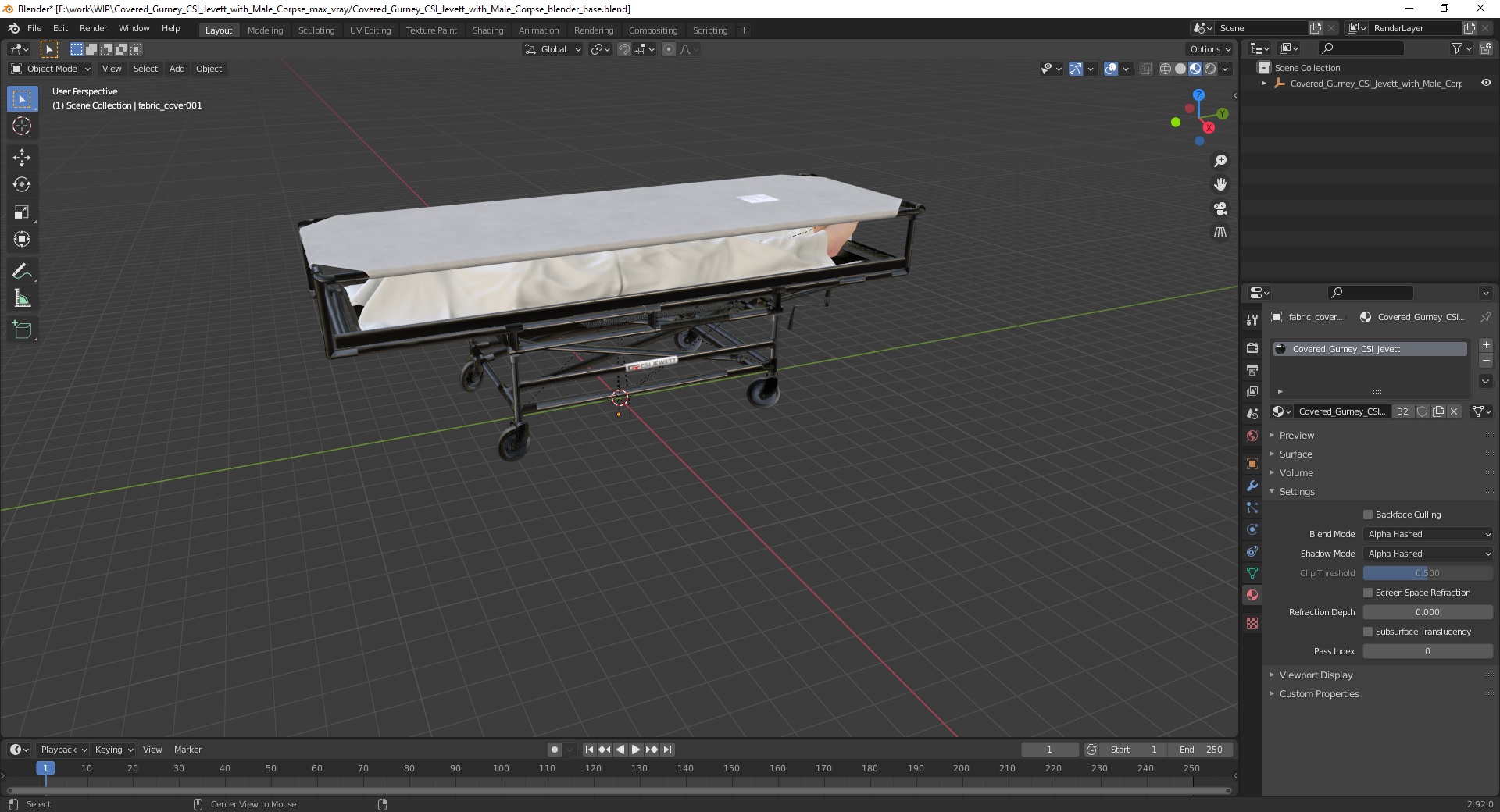 Covered Gurney CSI Jevett with Male Corpse 3D
