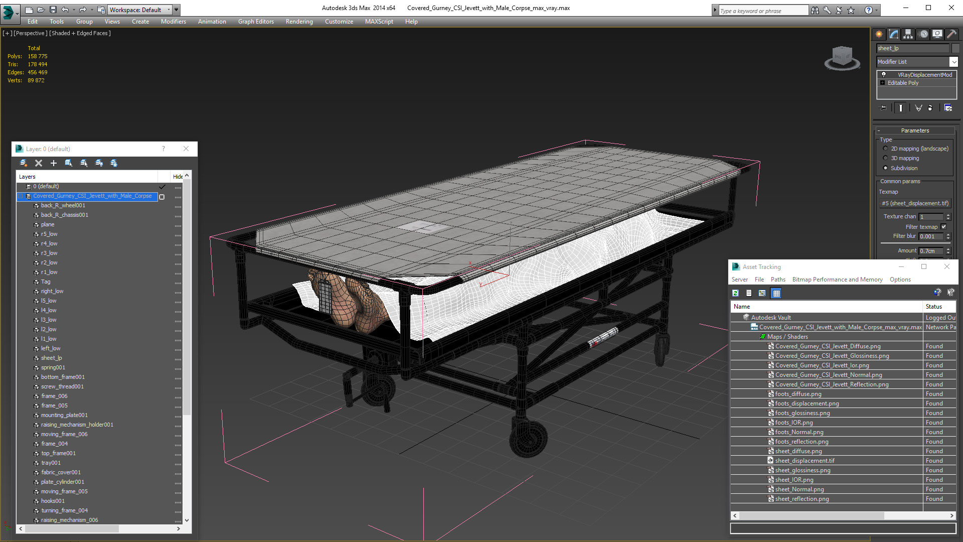 Covered Gurney CSI Jevett with Male Corpse 3D