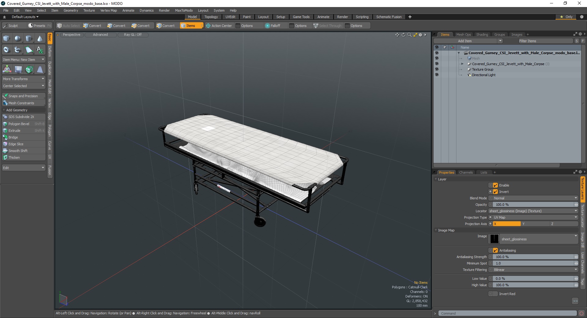 Covered Gurney CSI Jevett with Male Corpse 3D