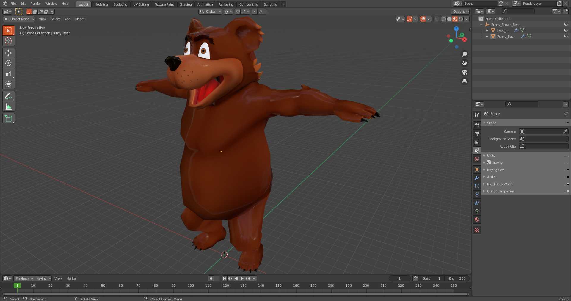 3D Funny Brown Bear