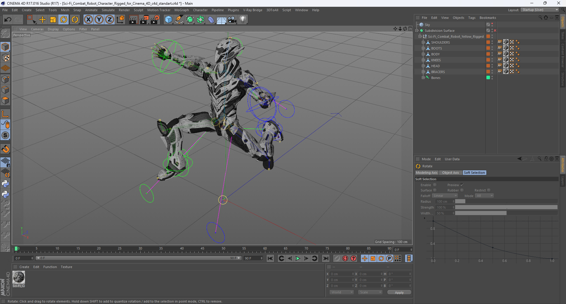 3D model Sci-Fi Combat Robot Character Rigged for Cinema 4D