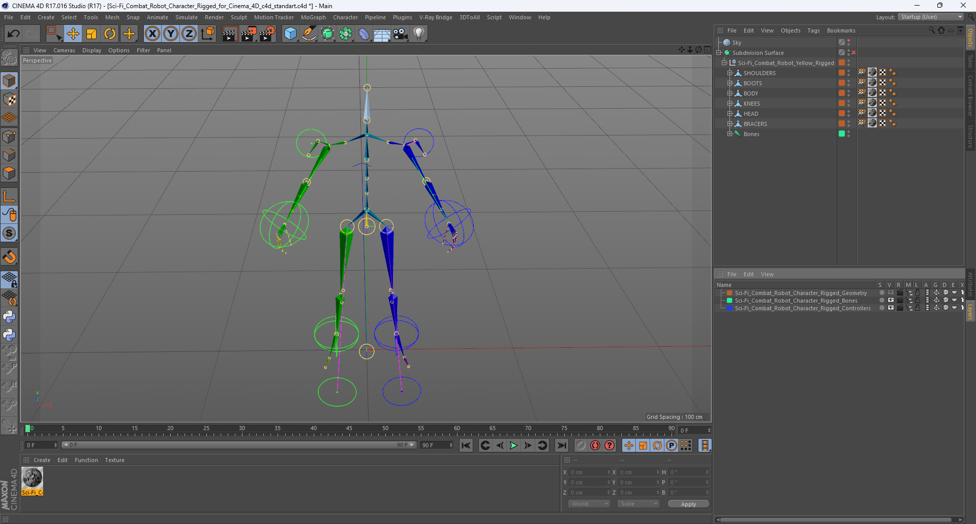 3D model Sci-Fi Combat Robot Character Rigged for Cinema 4D