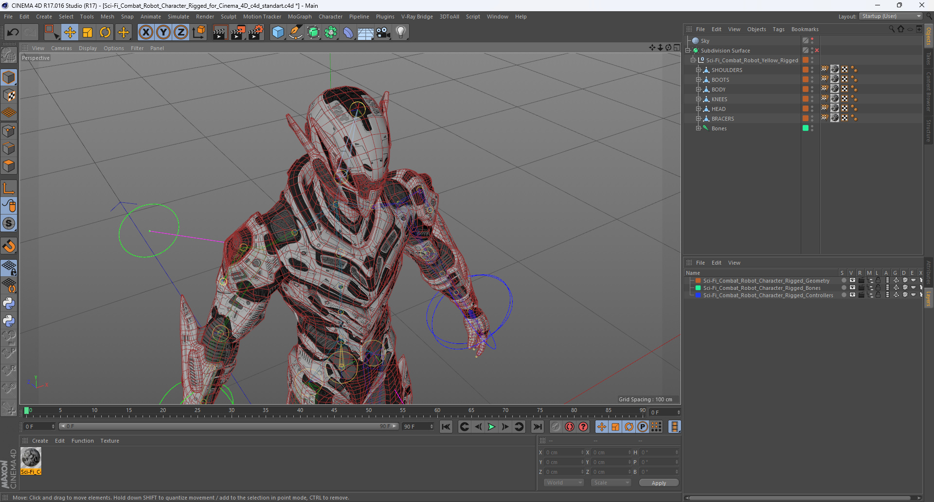 3D model Sci-Fi Combat Robot Character Rigged for Cinema 4D
