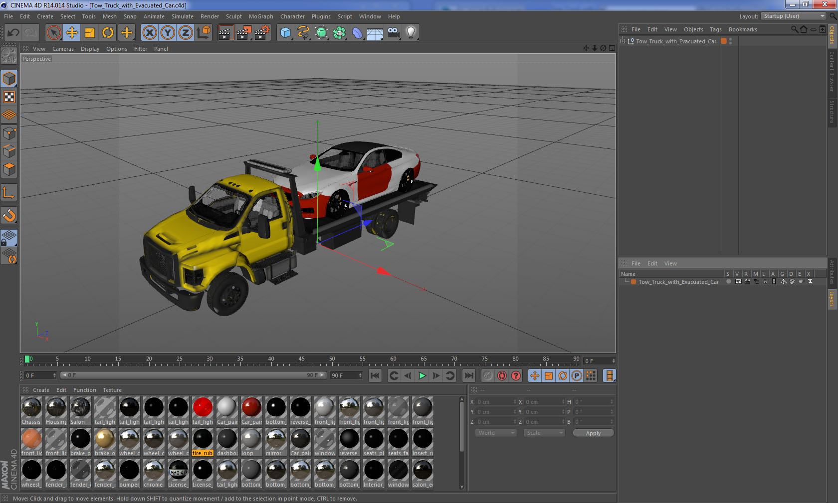 3D Tow Truck with Evacuated Car model