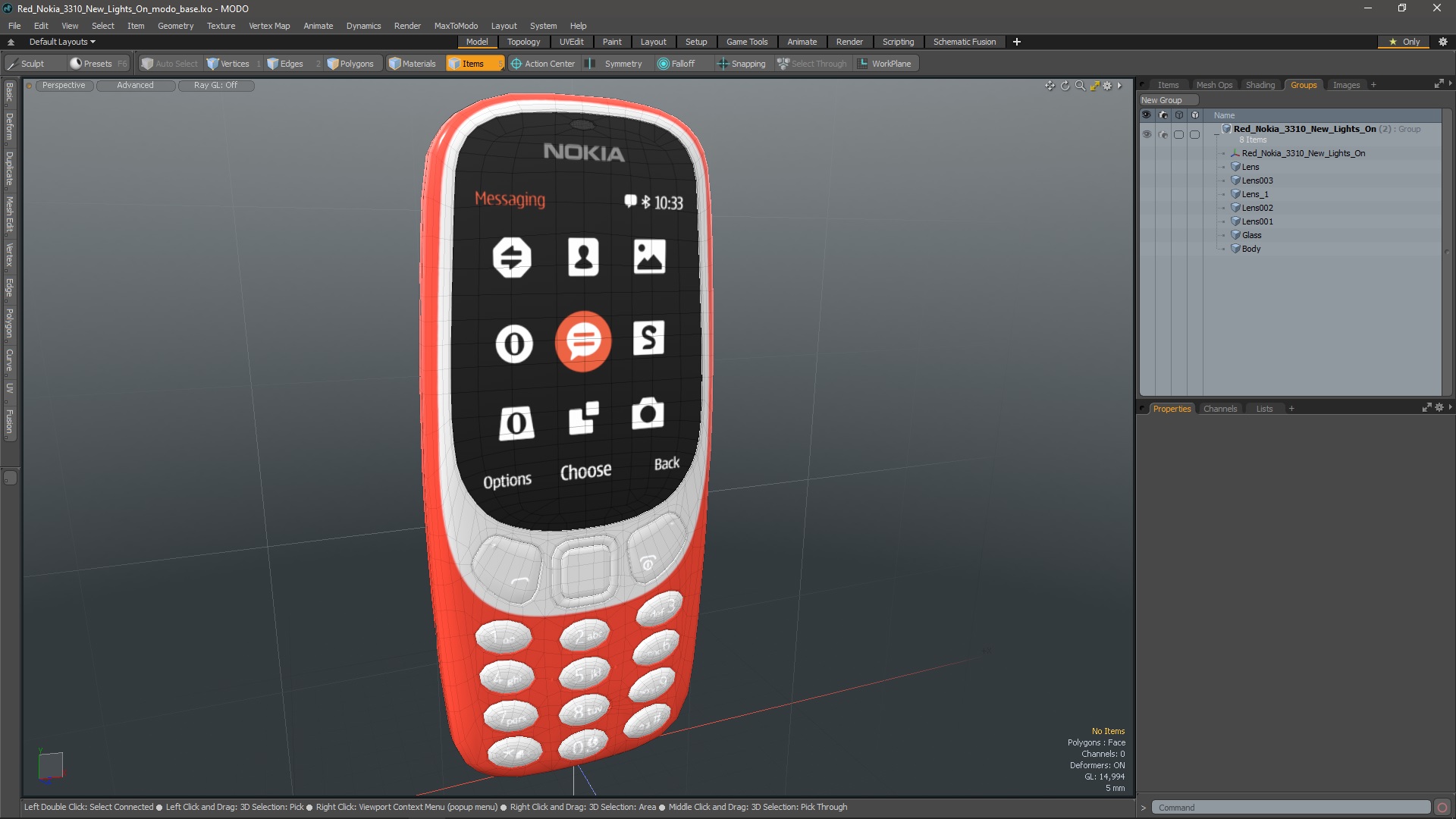 3D Red Nokia 3310 New Lights On model