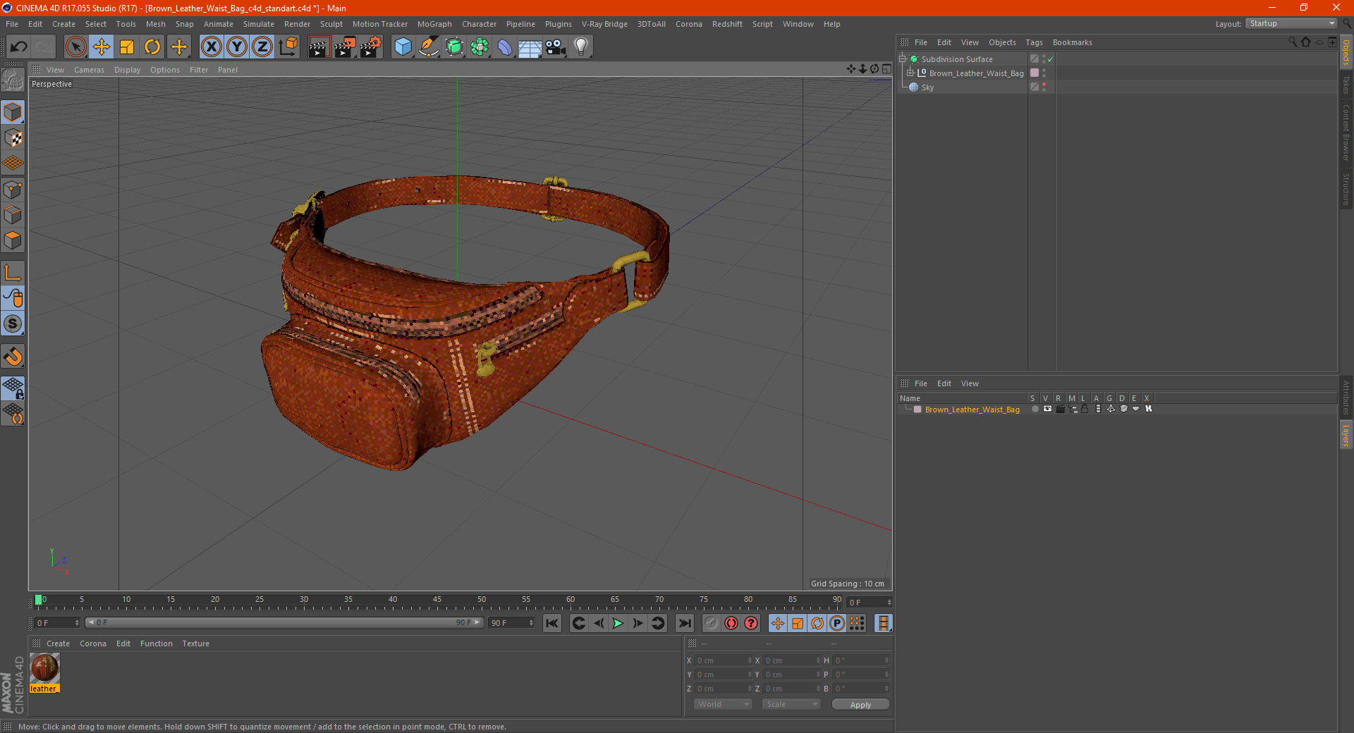 3D Brown Leather Waist Bag model