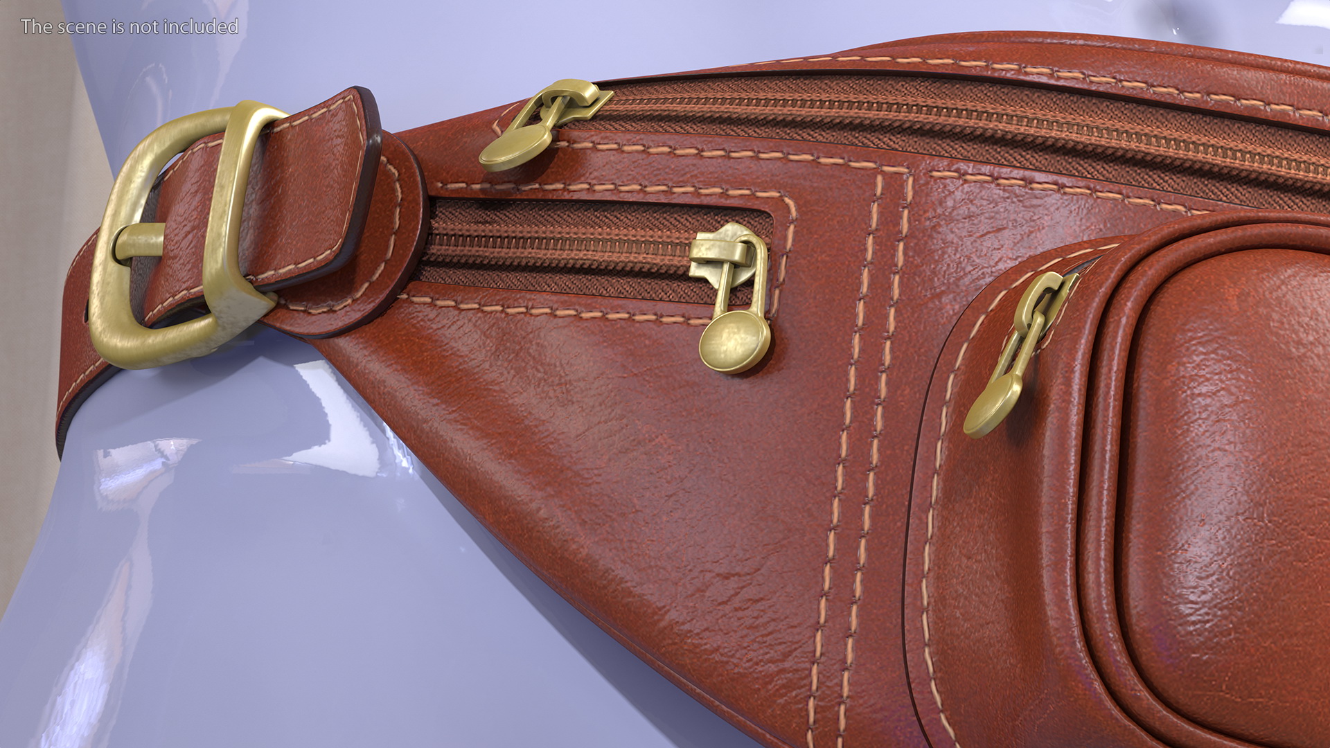 3D Brown Leather Waist Bag model