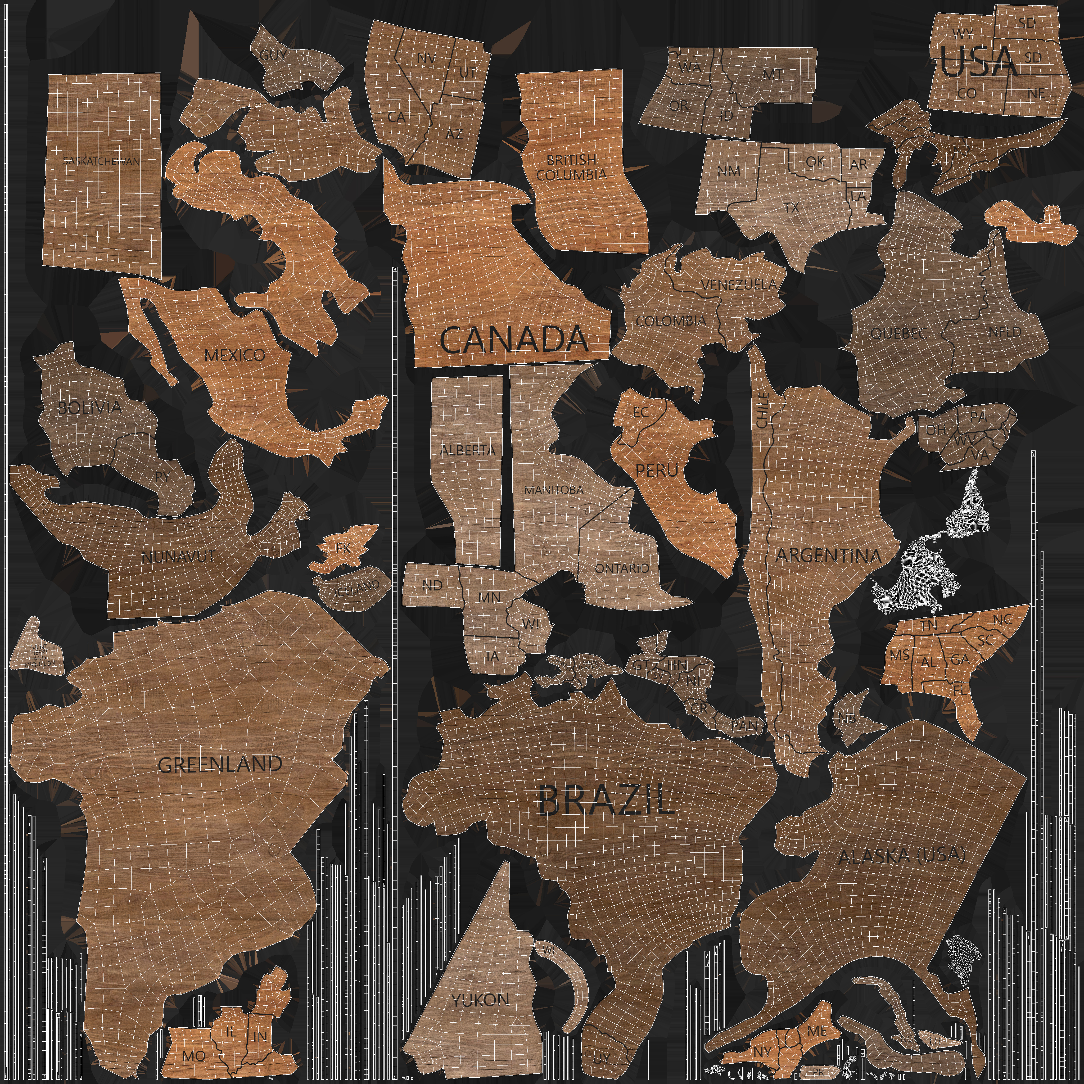 3D model Wooden World Map Wall Art