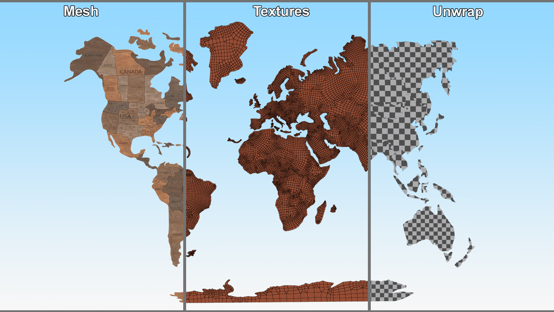 3D model Wooden World Map Wall Art
