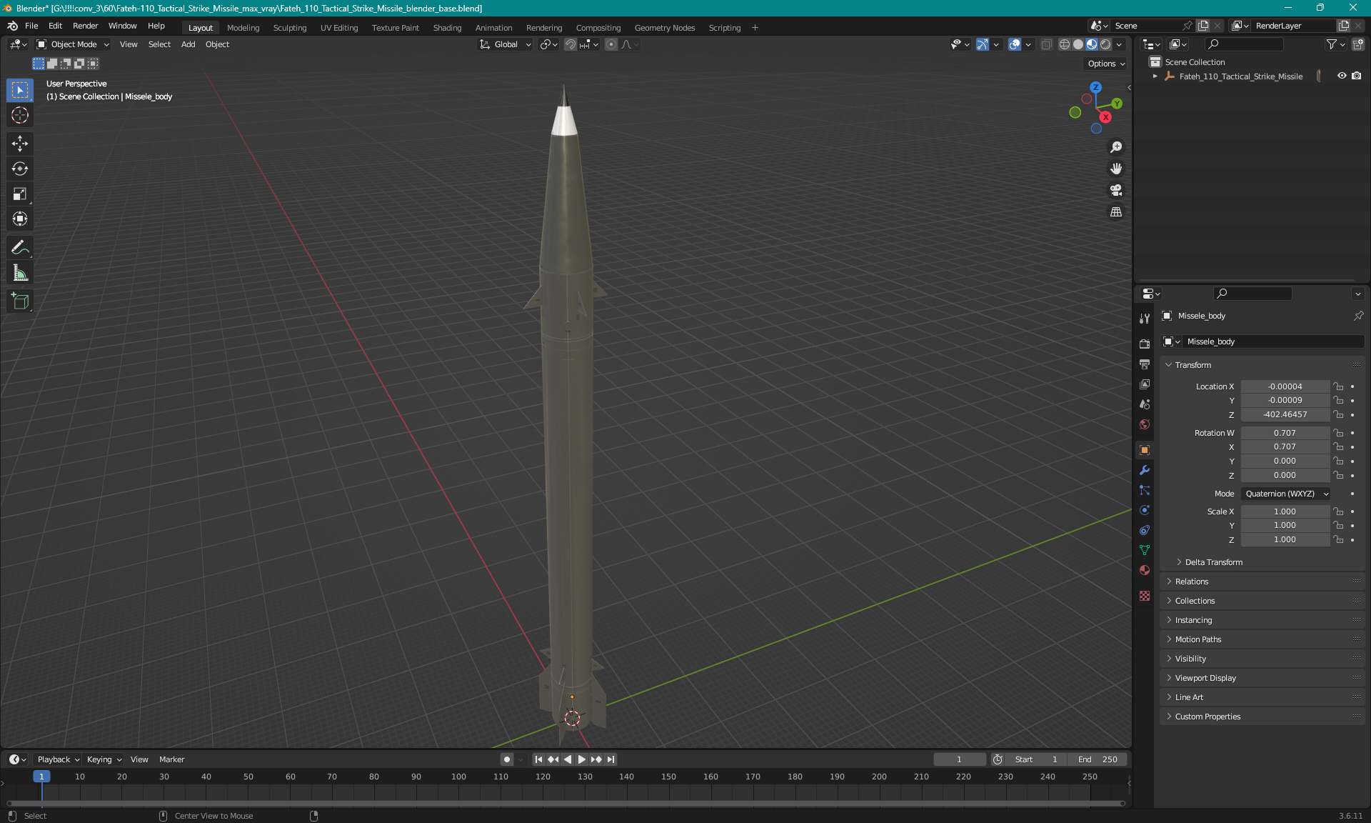 3D Fateh-110 Tactical Strike Missile model