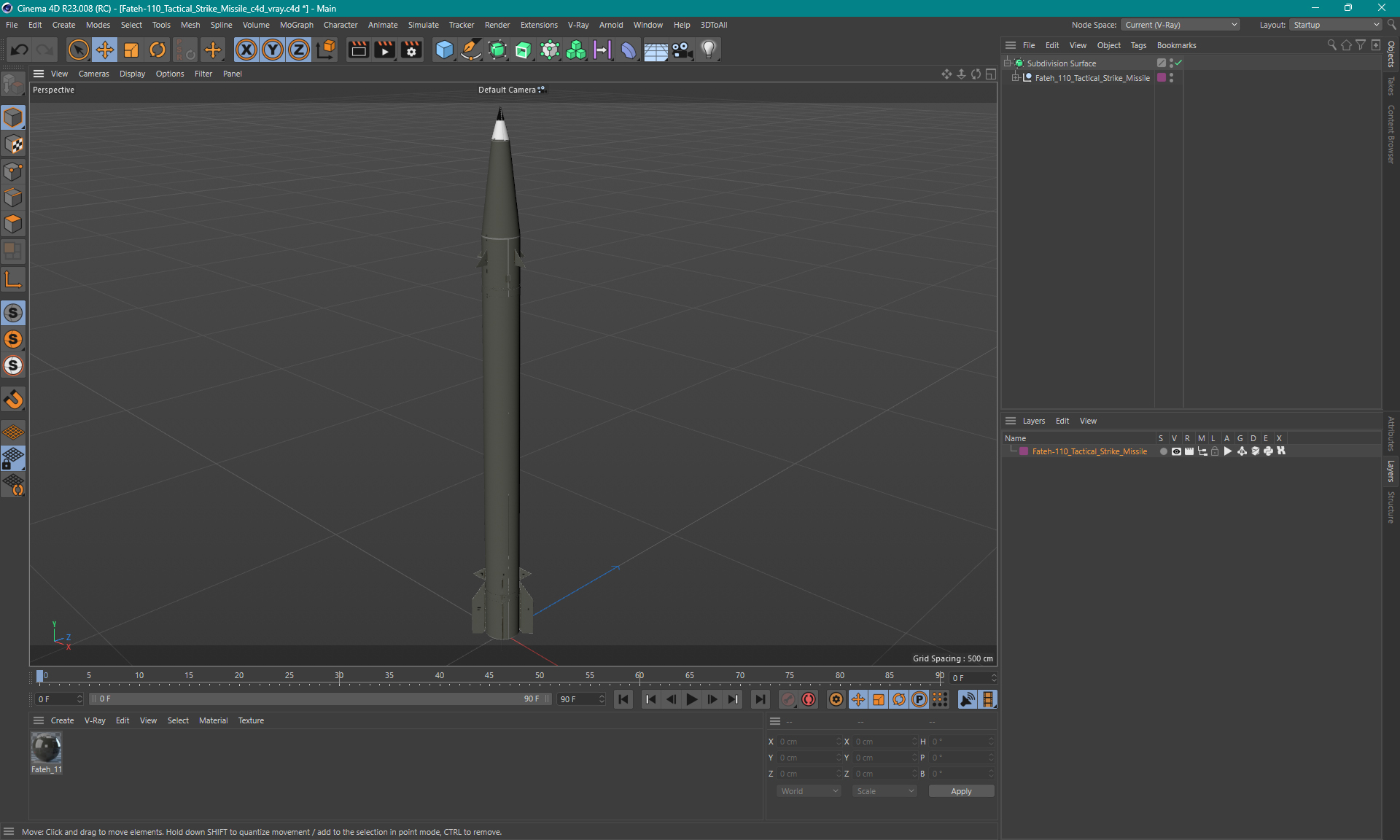 3D Fateh-110 Tactical Strike Missile model