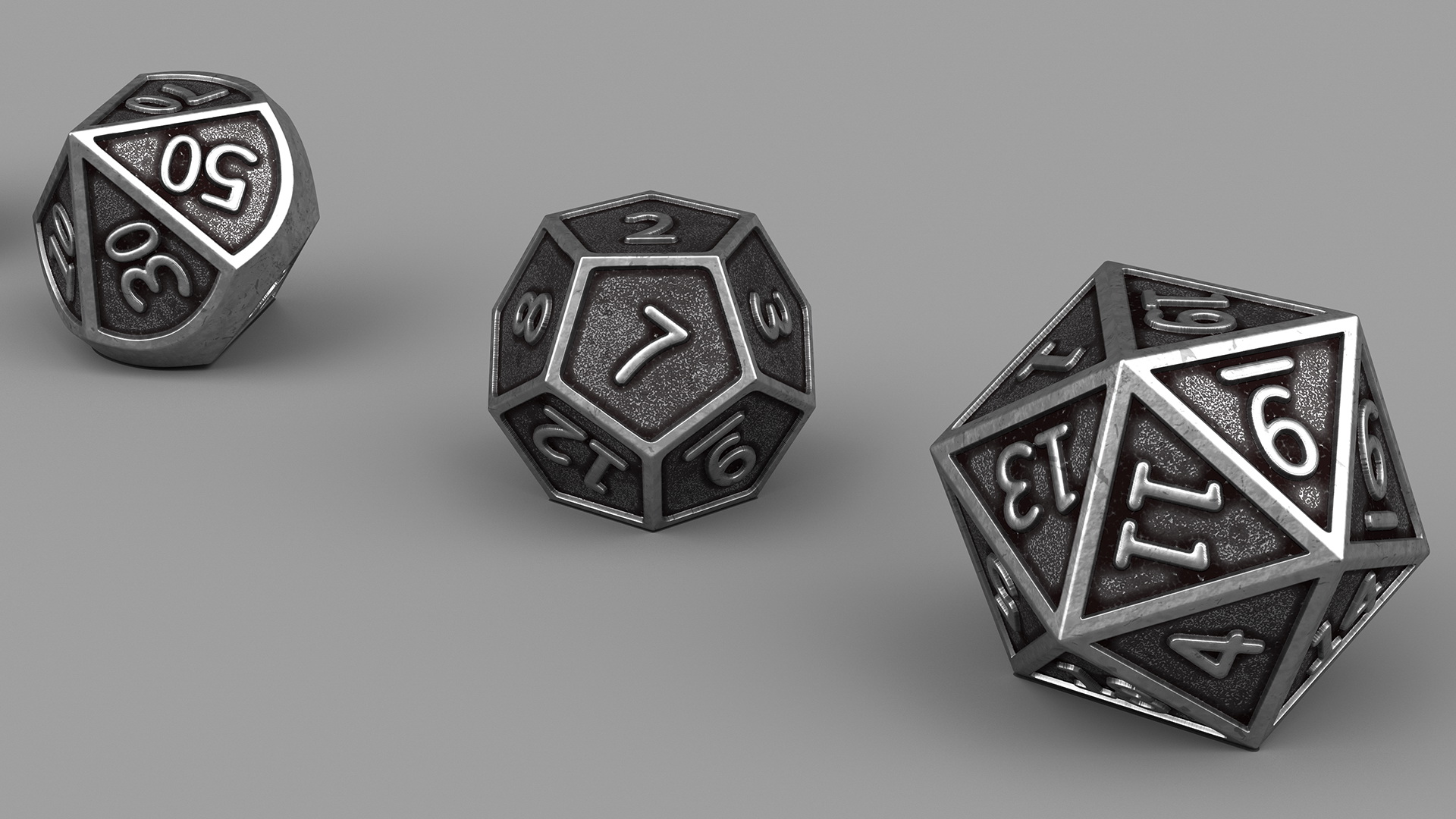 Silver DND Dice Set 3D model