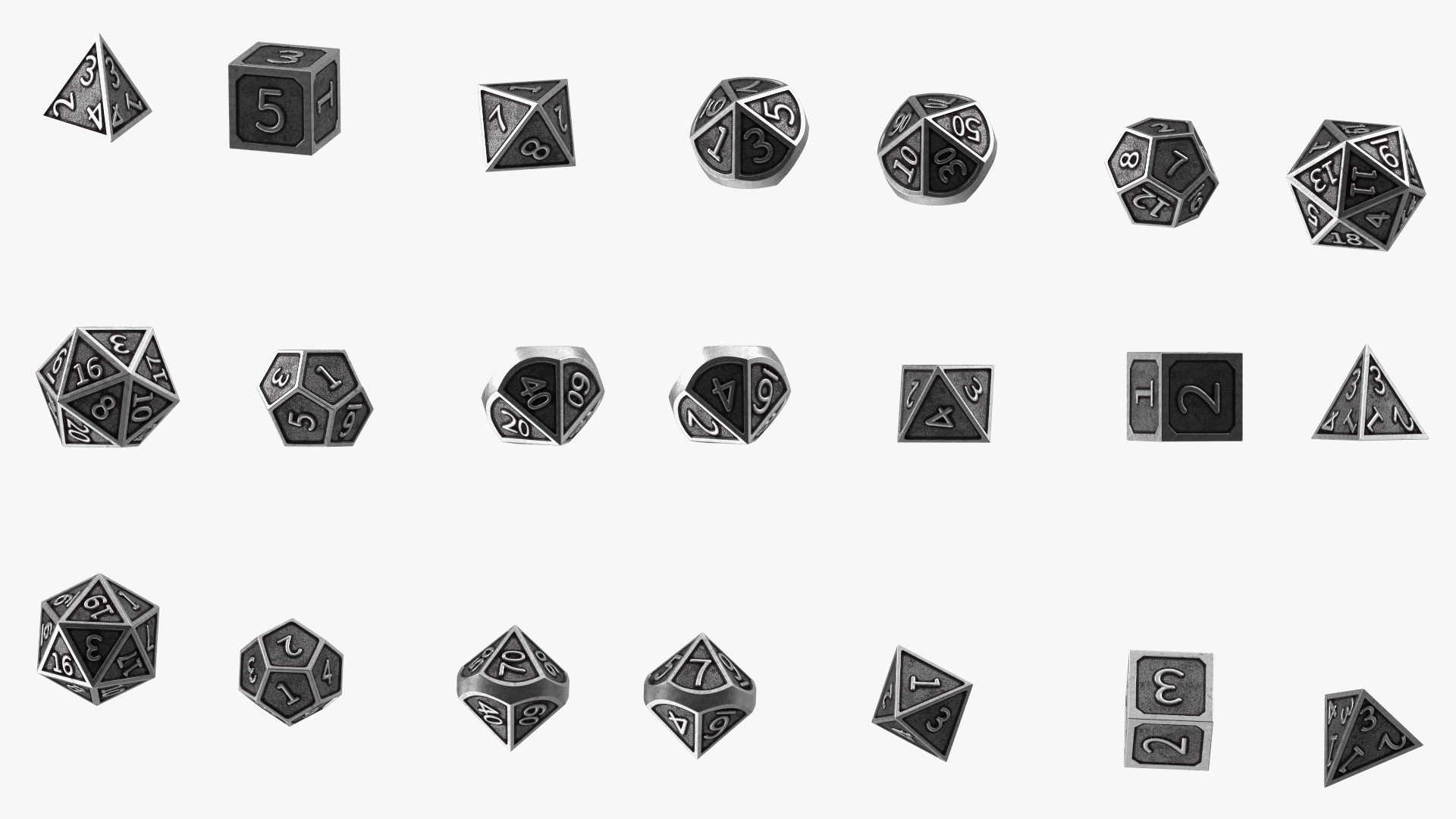 Silver DND Dice Set 3D model