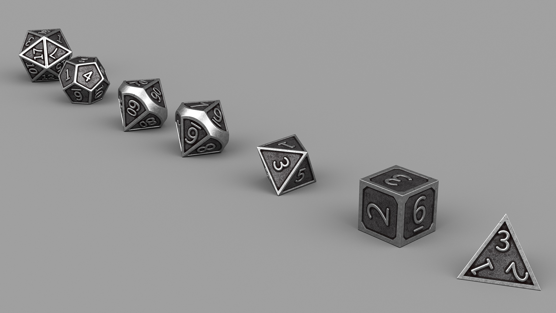 Silver DND Dice Set 3D model