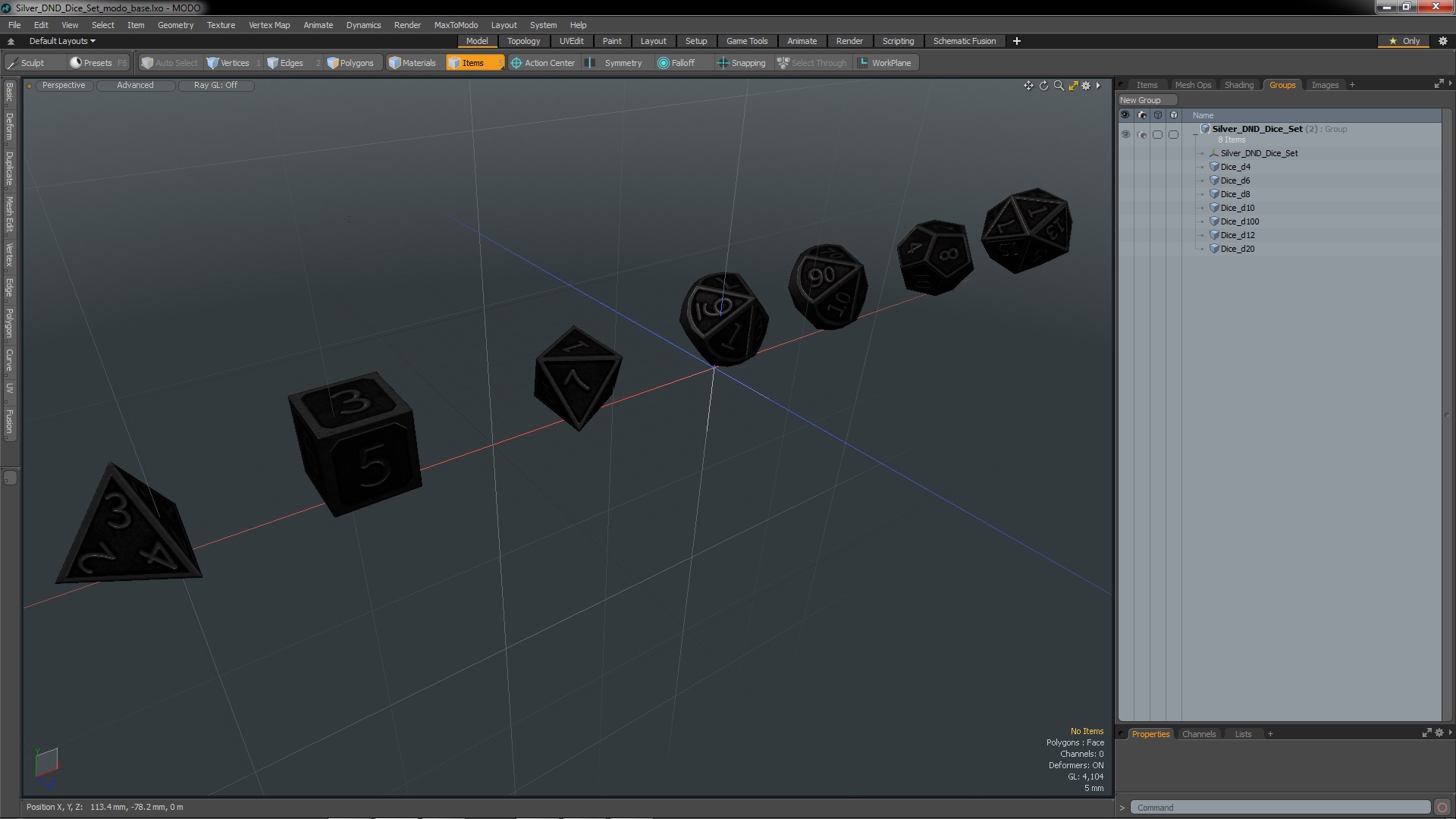 Silver DND Dice Set 3D model