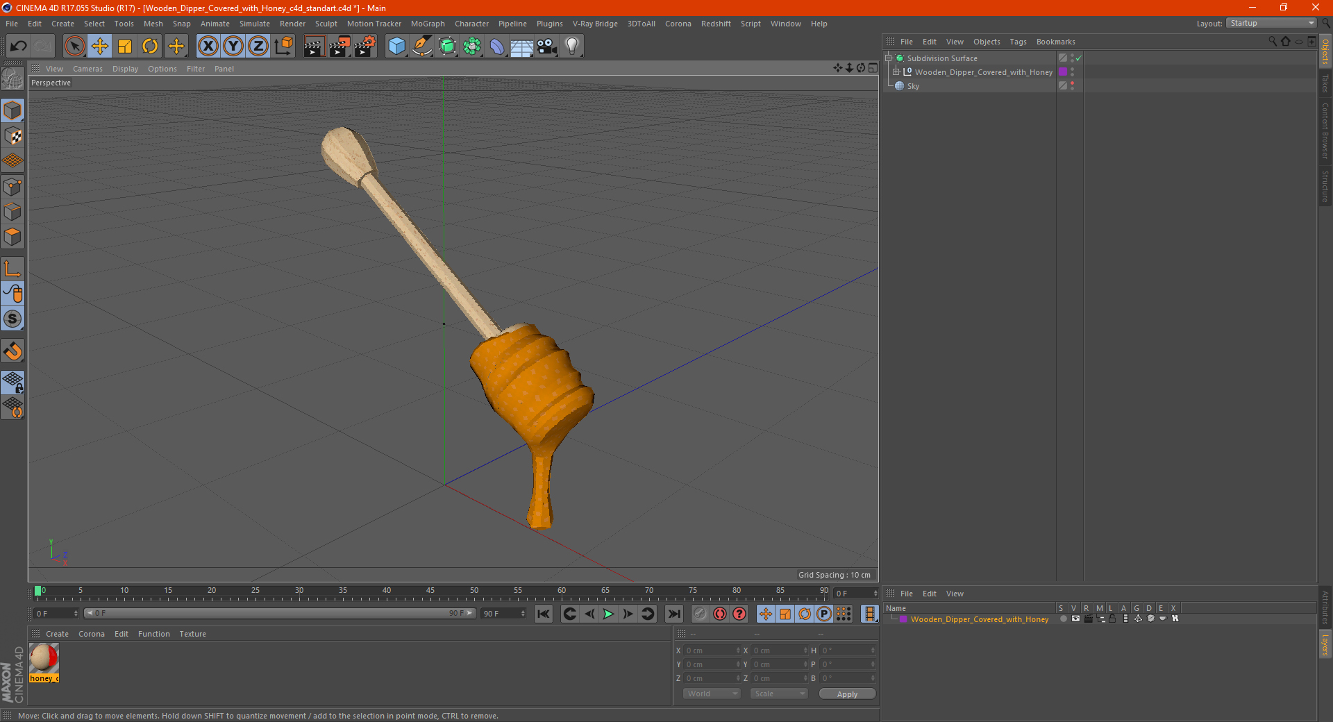 Wooden Dipper Covered with Honey 3D