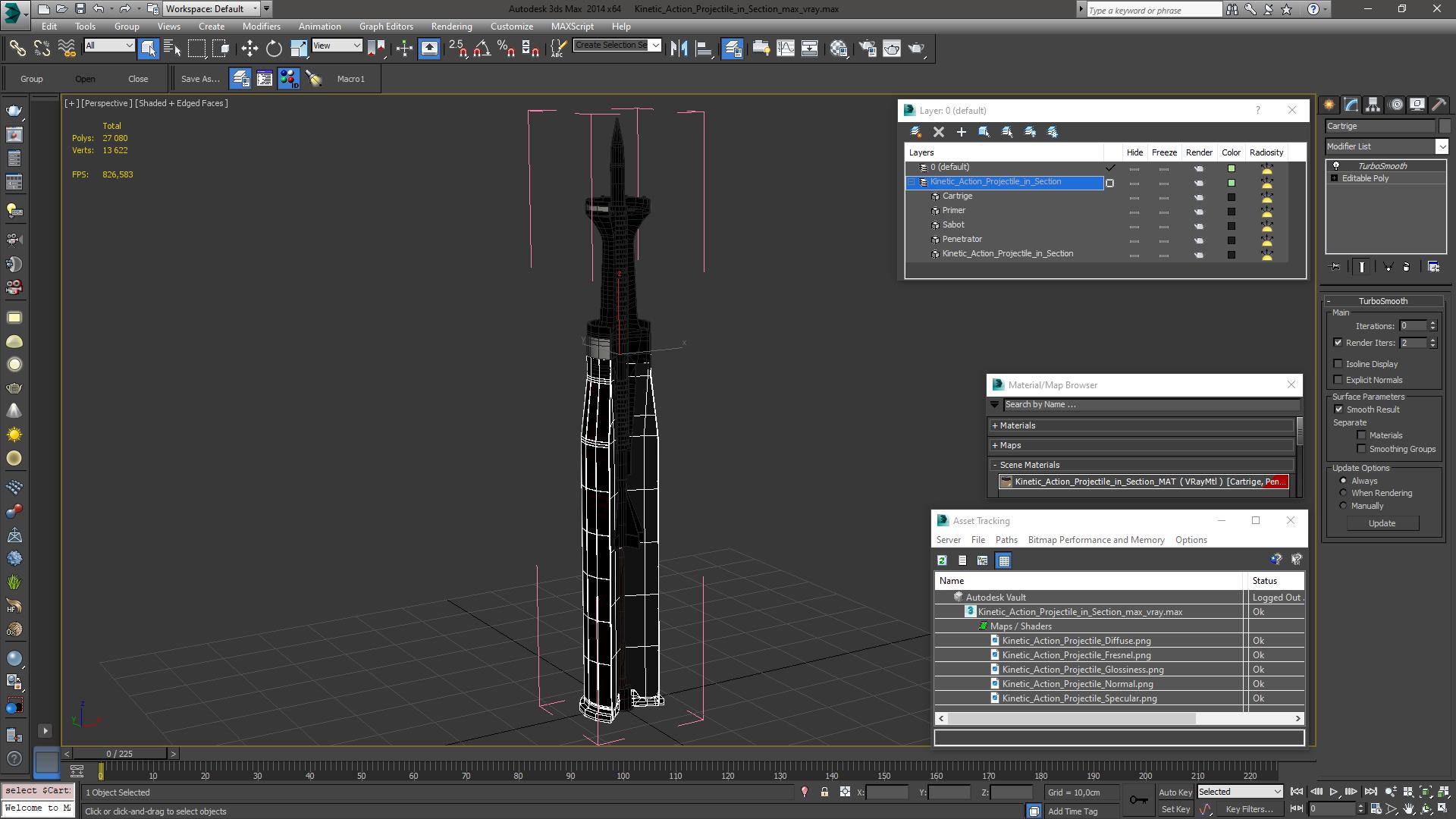 3D Kinetic Action Projectile in Section