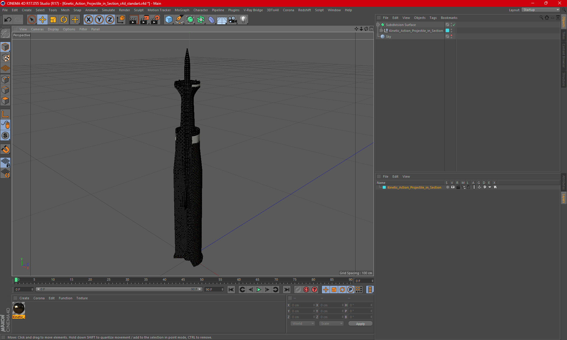 3D Kinetic Action Projectile in Section