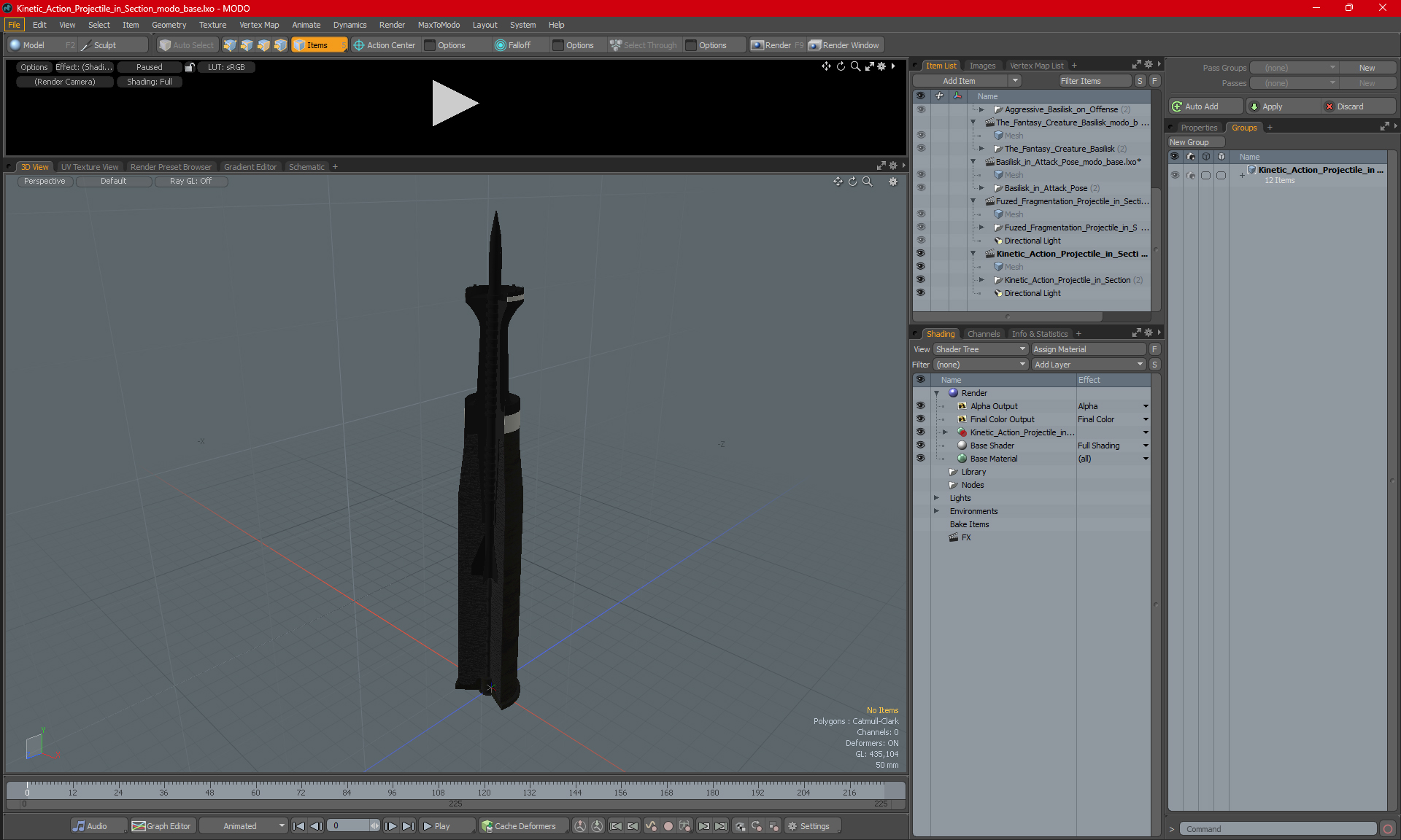 3D Kinetic Action Projectile in Section