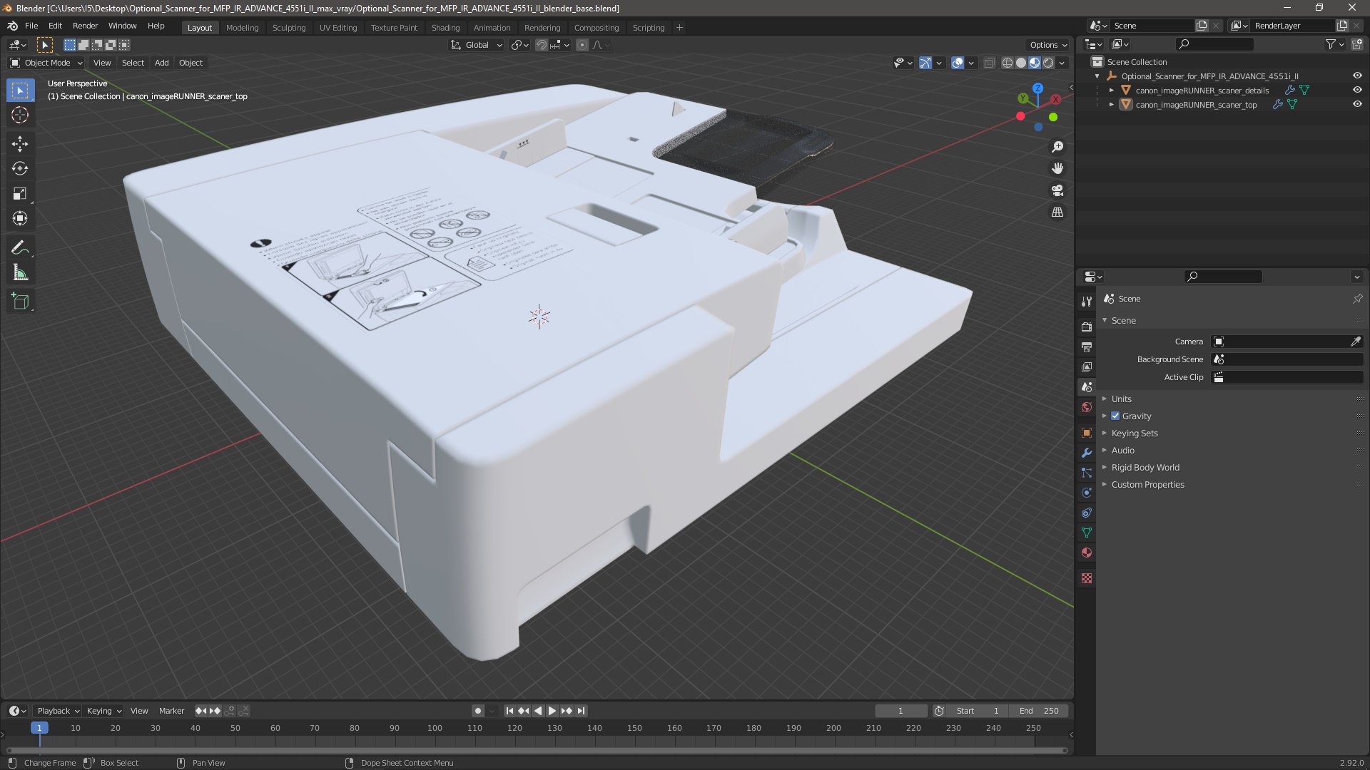 Optional Scanner for MFP IR ADVANCE 4551i II 3D model