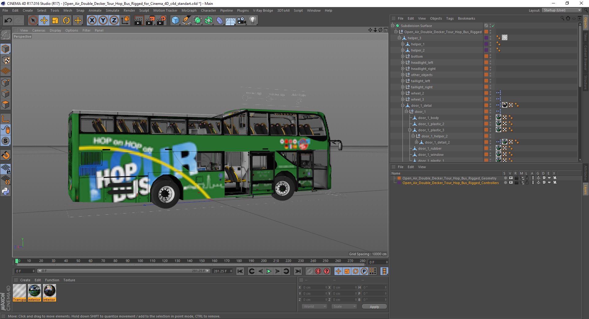 3D Open Air Double Decker Tour Hop Bus Rigged for Cinema 4D