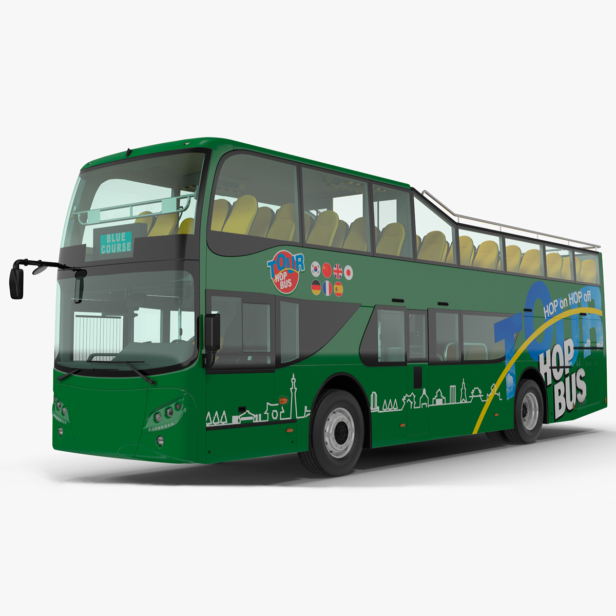 3D Open Air Double Decker Tour Hop Bus Rigged for Cinema 4D