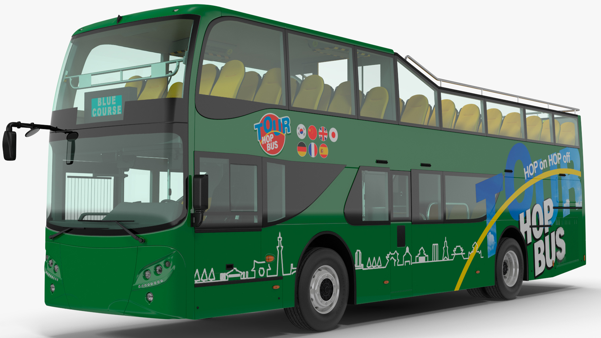 3D Open Air Double Decker Tour Hop Bus Rigged for Cinema 4D